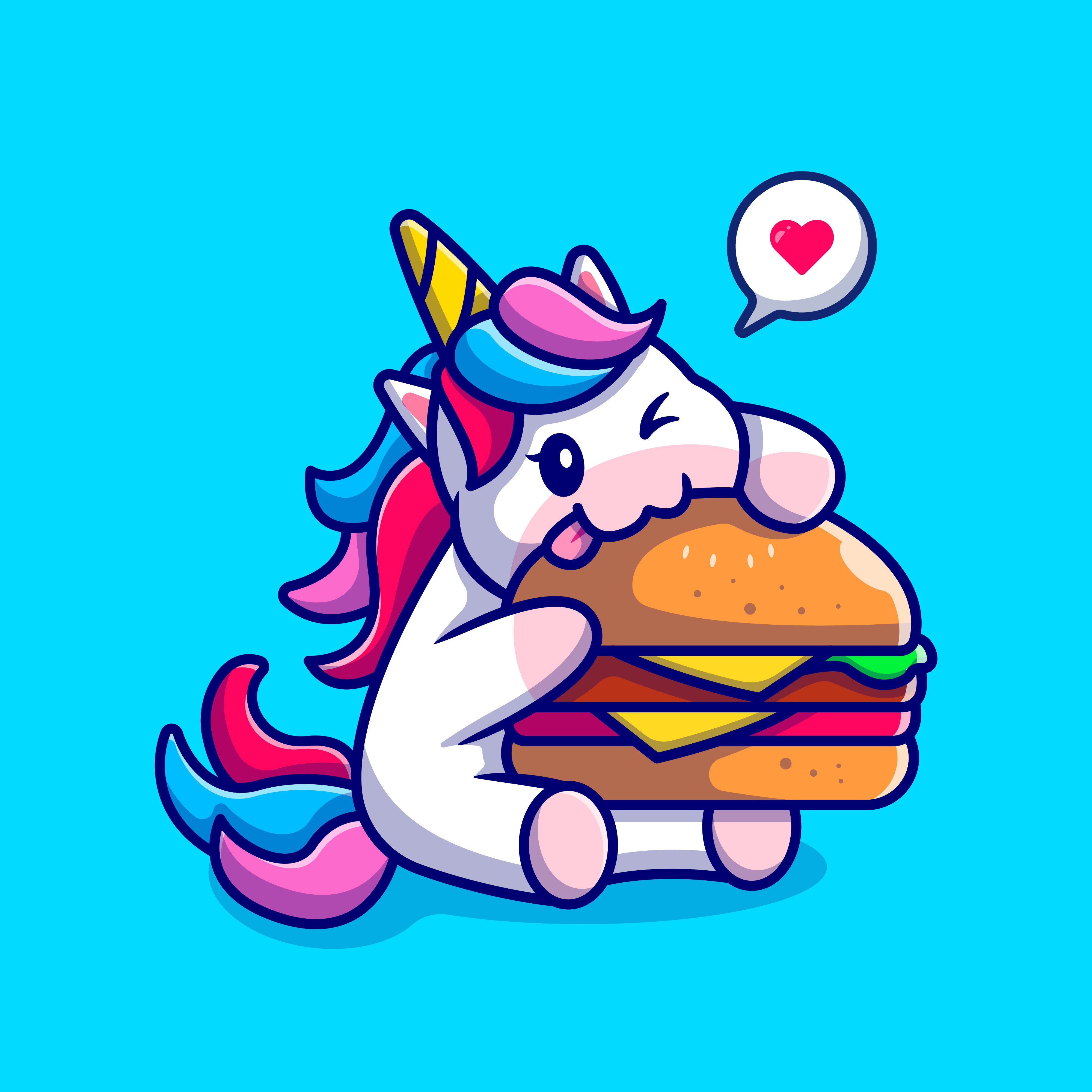 Sie sehen ein verliebtes, in ein Burger beissendes Einhorn 
Fluffy.
